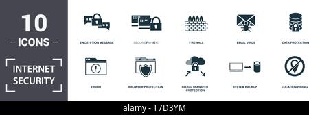 Internet Security icons set collection. Includes simple elements such as Encryption Message, Secure Payment, Firewall, Email Virus, Data Protection, B Stock Vector
