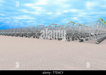 3D rendering of many grocery carts representing the concept of  shopping Stock Photo