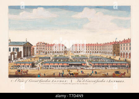 A View of Covent Garden, London, 1751.  After an engraving by Thomas Bowles dated 1751.  Later colourization. Stock Photo