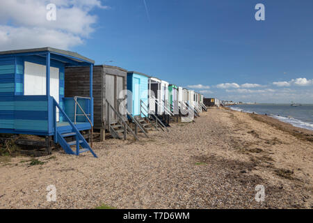 Beach huts at Thorpe Bay, near Southend-on-Sea, Essex, England Stock Photo