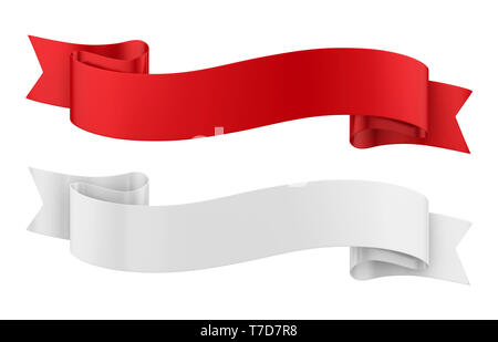 Red and White Ribbon Banners Isolated Stock Photo