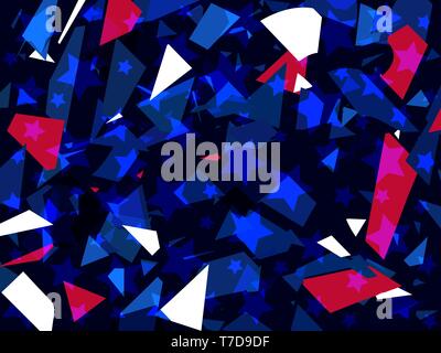 Glass explosion. Broken particles. Scatters of particles red and blue color. Geometric shapes. Vector illustration Stock Vector