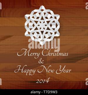 Vector white paper snowflake on a wooden background - rustical christmas card Stock Vector