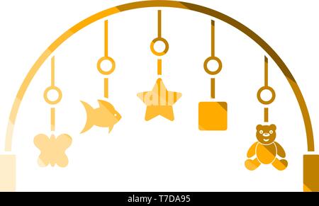 Baby Arc With Hanged Toys Icon. Flat Color Ladder Design. Vector Illustration. Stock Vector