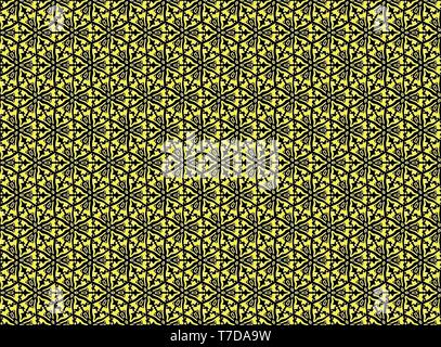 Vintage flower yellow ornament on a black background, vector Stock Vector