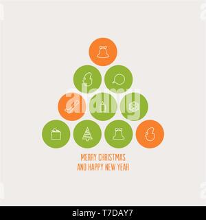 Vector retro christmas tree made from various seasonal shapes and elements Stock Vector