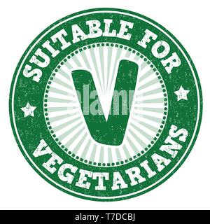 Suitable for vegetarians sign or stamp on white background, vector illustration Stock Vector