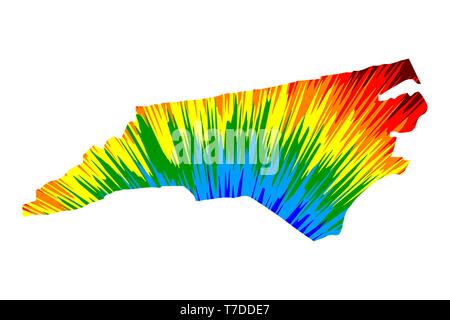 North Carolina (United States of America, USA, U.S., US) - map is designed rainbow abstract colorful pattern, State of North Carolina map made of colo Stock Vector