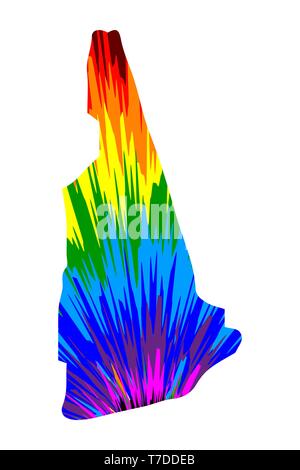 New Hampshire (United States of America, USA, U.S., US) - map is designed rainbow abstract colorful pattern, State of New Hampshire map made of color  Stock Vector