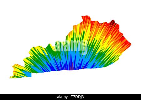 Commonwealth of Kentucky (United States of America, USA, U.S., US) -  map is designed rainbow abstract colorful pattern, State of Kentucky map made of Stock Vector