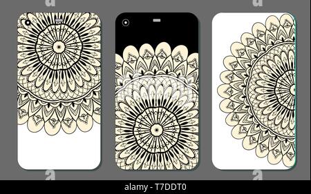 Phone case mandala design set. Vintage decorative elements. Hand drawn background. Islam, Arabic, Indian, ottoman motifs Stock Vector