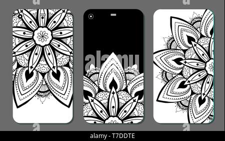 Phone case mandala design set. Vintage decorative elements. Hand drawn background. Islam, Arabic, Indian, ottoman motifs Stock Vector