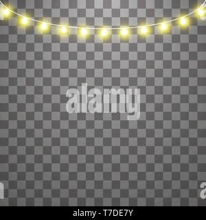 Christmas lights isolated on transparent background. Set of yellow xmas glowing garland. Vector illustration Stock Vector