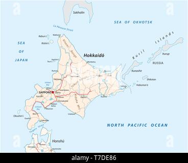 vector road map of japanese island hokkaido Stock Vector