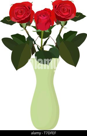 Bouquet of red roses in vase vector flat isolated illustration Stock Vector