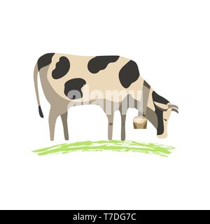 Alpine milk cow flat hand drawn vector color character icon Stock Vector