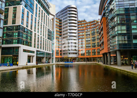 Paddington Basin, a redeveloped area of Paddington located next to The Paddington arm of The Grand Union Canal,Paddington London, UK Stock Photo