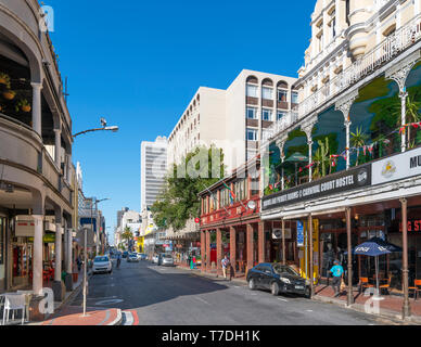 Bars, restaurants and hostels on Long Street in Cape Town, Western Cape, South Africa Stock Photo