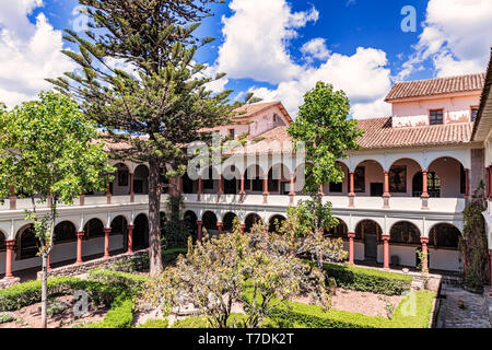 Cusco, Peru - April 9, 2019: View at the courtyard in the museum of San Francisco Convent and San Francisco de Asís Church  located in Plaza San Franc Stock Photo