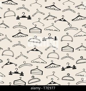 Doodle seamless clothes hangers pattern. Hand drawn cute sketchy style scribble. Vector illustration Stock Vector