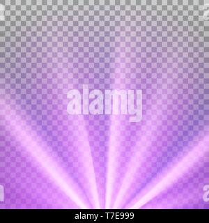 Purple colored rays with color spectrum flare. Abstract glaring effect with transparency. Vector illustration Stock Vector