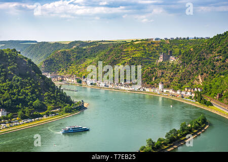 View from Loreley to Sankt Goarhausen, Germany Stock Photo