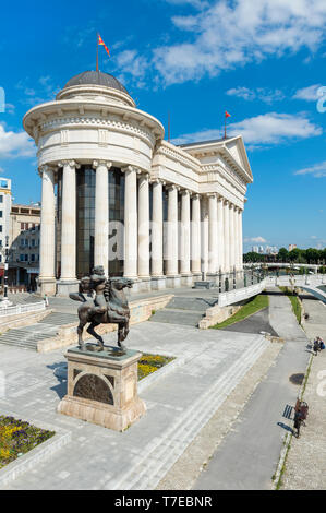 Archaeological Museum of Macedonia, Karposh's rebellion Square, Karposh equestrian statue, Skopje, Macedonia Stock Photo