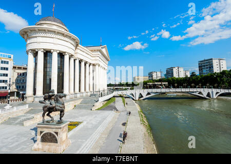 Archaeological Museum of Macedonia, Karposh's rebellion Square, Karposh equestrian statue, Skopje, Macedonia Stock Photo