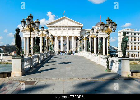 Archaeological Museum of Macedonia, Vardar River and Eye Bridge, Skopje, Macedonia Stock Photo