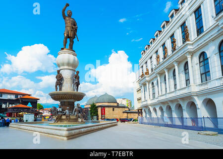 Philip II of Macedonia Statue and fountain, Skopje, Macedonia Stock Photo