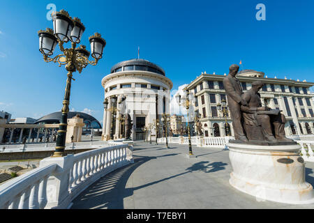 Government buildings, Financial Police Office, Ministry of Foreign Affairs, Art Bridge, Skopje, Macedonia Stock Photo