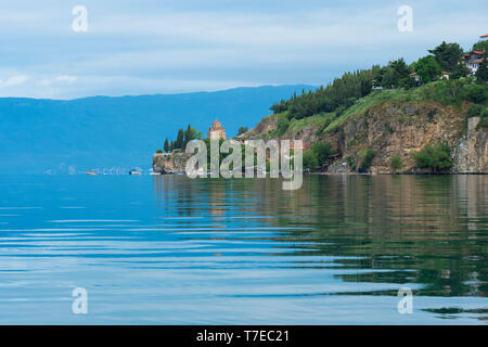Ohrid and Church of St John Theologian-Kaneo, Ohrid lake, Macedonia Stock Photo