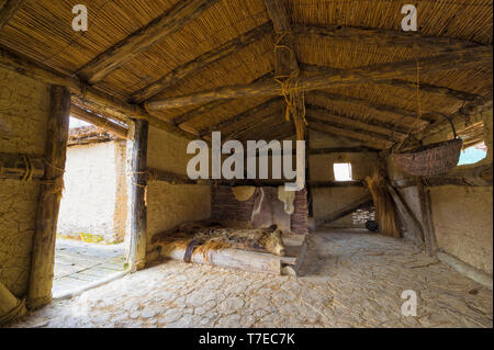 Lacustrine Bay of Bones Archaeologic museum built on a platform of 10.000 wooden piles, Houses, Ohrid lake, Macedonia Stock Photo