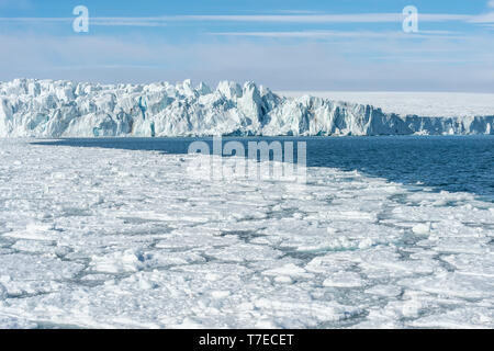 Hockstetter Glacier and pack ice, Bjornsundet, Spitsbergen Island, Svalbard archipelago, Norway