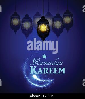 Ramadan greeting card on blue background Stock Vector