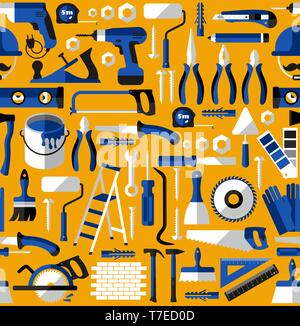 Color seamless pattern of building tools, flat style. Stock Vector