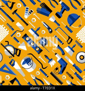 Color seamless pattern of building tools, flat style. Stock Vector