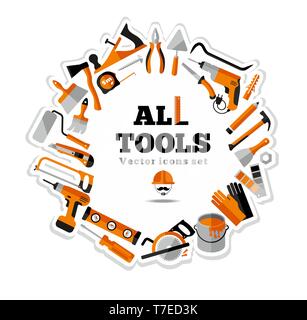 Buildings tools icons set. Flat design symbols. Stock Vector