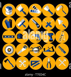 Buildings tools icons set. Flat design symbols. Stock Vector