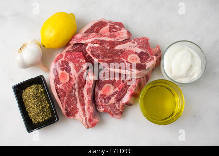 Greek-style Grilled Lamb Chops Ingredients Stock Photo