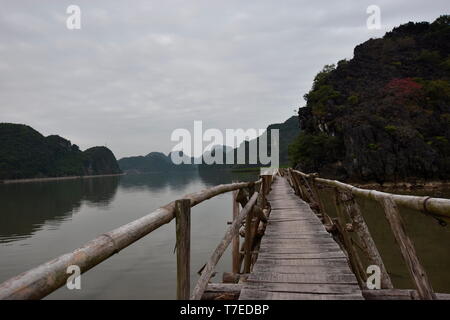Boardwalk, Hang De, Cat Ba, Halong Bay, Vietnam Stock Photo