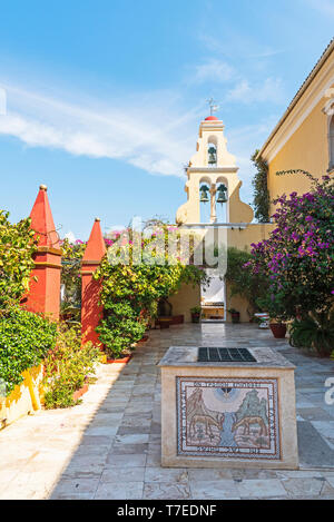 bell tower, courtyard, Panagia Theotokos, monastery, Paleokastritsa, Corfu Island, Ionian Islands, Greece Stock Photo