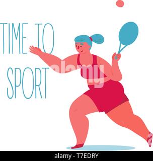 Time to sport. Woman exercising in big tennis Stock Vector