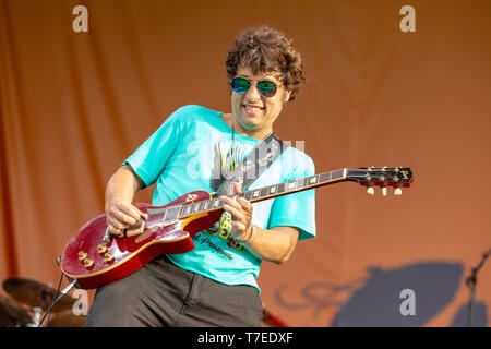 May 5, 2019 - New Orleans, Louisiana, U.S - PETE MURANO of Trombone Shorty & Orleans Avenue during the 50th Anniversary of New Orleans Jazz and Heritage Festival in New Orleans, Louisiana (Credit Image: © Daniel DeSlover/ZUMA Wire) Stock Photo