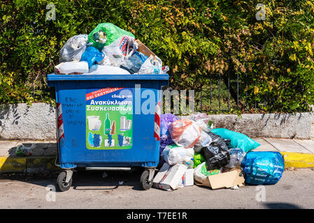 garbage containers, garbage bags, Corfu Island, Ionian Islands, Greece Stock Photo