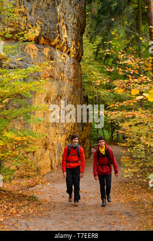 Wanderweg Elbleitenweg, Schrammsteingebiet, Nationalpark Saechsische Schweiz, Sachsen, Deutschland Stock Photo