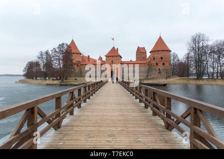 Lithuania, Trakai: front view from bridge across the lake to the Trakai Island Castle