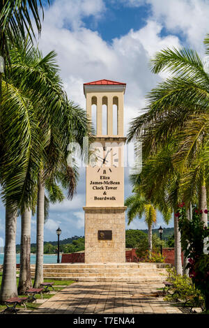 Eliza James McBean clock tower, cruise terminal downtown Frederiksted, St. Croix, US Virgin Islands. Stock Photo