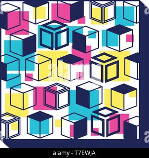 colorfull geometrics figures and lines ninetys pattern Stock Vector