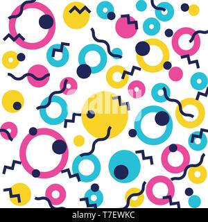 colorfull geometrics figures and lines ninetys pattern Stock Vector